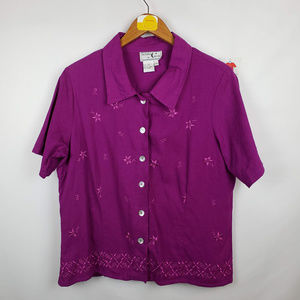 Victoria Moon Womens Button Front Blouse Linen
